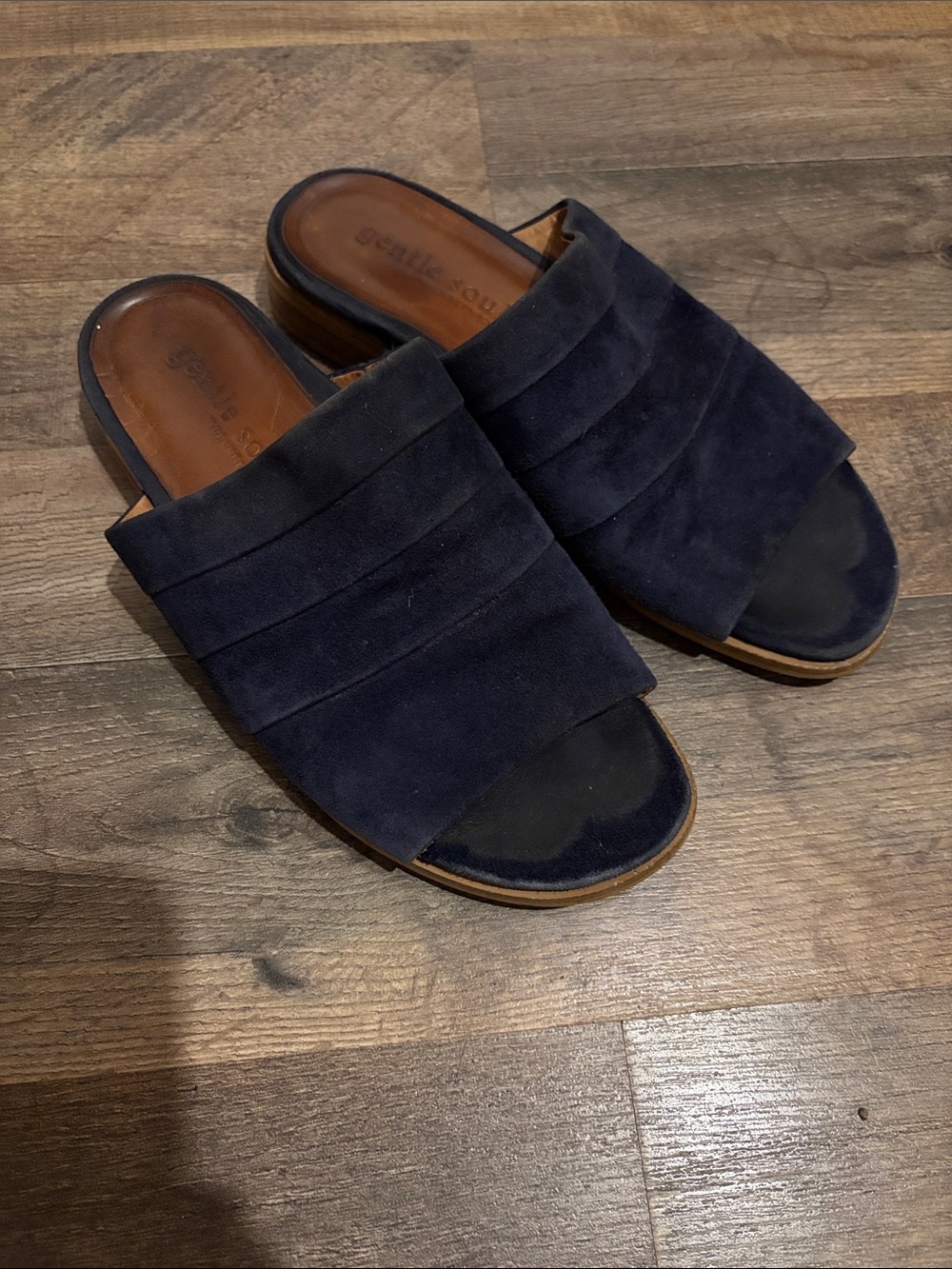 gentle souls Navy Suede Slide Sandals with Padded Footbed